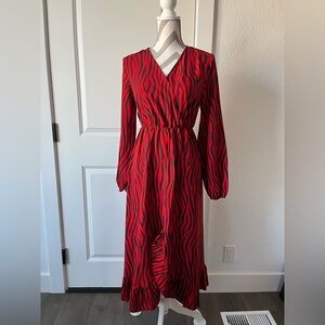 Red zebra print midi dress/ size Medium